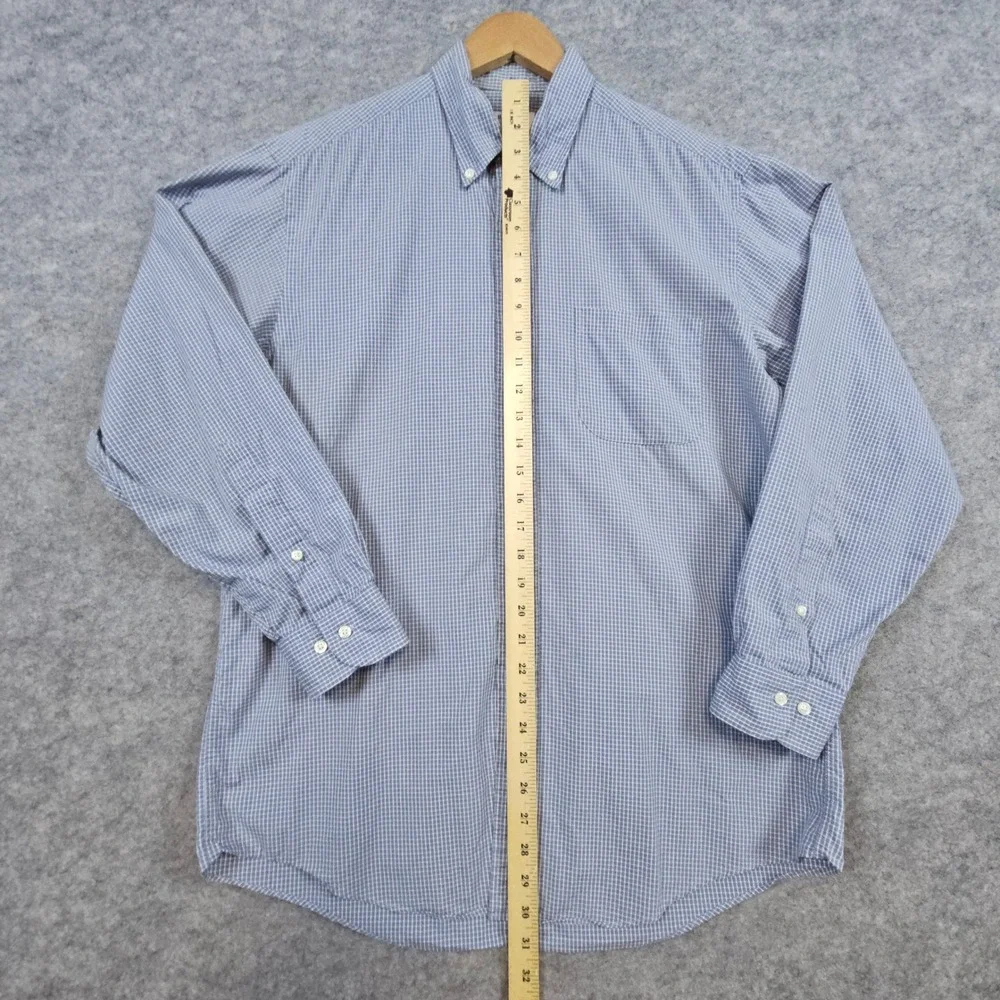 Brooks 346 Men's Gray Checks Dress Shirt Size M 15 1/2 - 32/33 100% Cotton STAIN